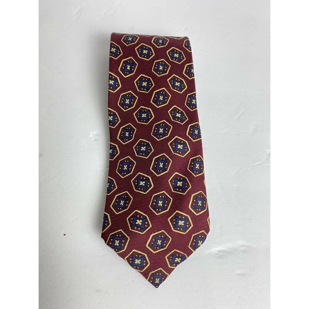Polo Ralph Lauren Men’s Necktie Red Burgundy Crest Logo Blue Silk Sportsman